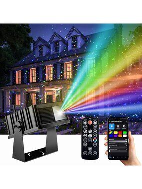 Outdoor Laser Projector with Moving Firefly Effects, 7 Color RGB, Waterproof